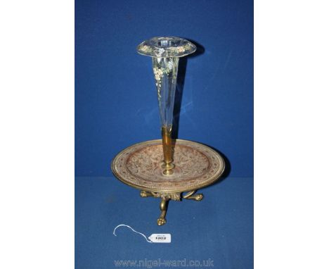 A Copper and Brass base Centrepiece with glass epergne 