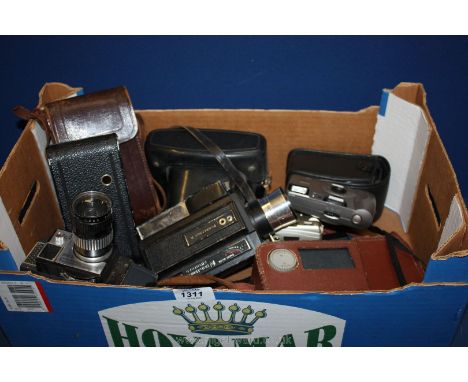 Miscellaneous Cameras and Cine cameras including Voigtlander Bellows Camera in a leather case