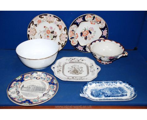 Three large Masons Plates, Masons 'Mandalay' two handled Bowl, large Wedgwood 'Cavendish' Plate ??, Royal Worcester sandwich 