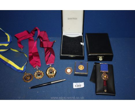 Miscellaneous Rotary Medals including two Silver and enamel and a 25 year service Silver and enamel Badge, Western Welsh Omni