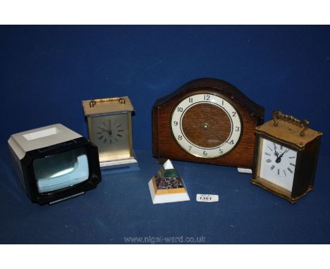 A Smiths Mantle Clock and Carriage Clock, Halina Paramount Viewer, etc