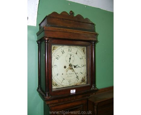 A Georgian Oak Longcase Clock marked Ja. Hallett Lyme to the face, acorn finial above shaped moulding to the top of the hood,