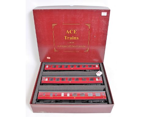 ACE Trains set of three Stanier LMS coaches C18/b comprising Br/3rd 5769, Corr Comp 3953 and open/3rd 8953 (NM-BG) water dama