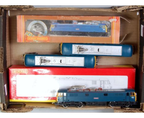 Selection of British outline overhead electric locomotives by Triang and Hornby, 2x Triang BR blue E3001 class 81 single pant