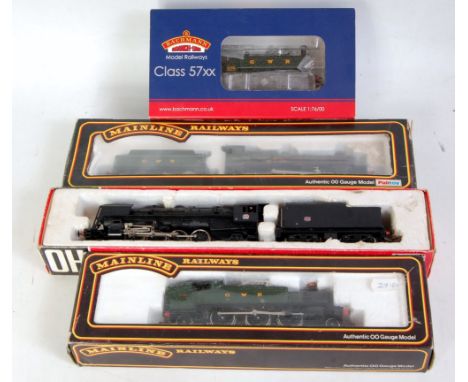 Four steam outline locos: Bachmann 32-215 class 57XX pannier tank GW green (M-BM), Mainline 2-6-2 GWR tank 6169 and 4-6-0 Hin