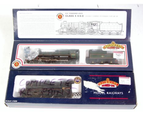 Two Bachmann locos and tenders 31-104 Standard Class 4 75023 green (VG-BVG) with K3 2-6-0 No. 2934 overpainted, tender letter