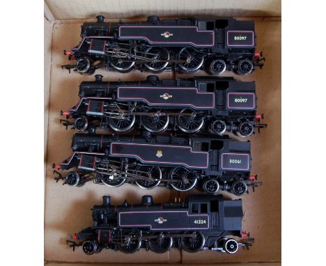 Four Bachmann BR black tank locos - 2x Class 4 2-6-4 80097, similar 80061 and Ivatt 2MT 2-6-2 41324, all (VG)