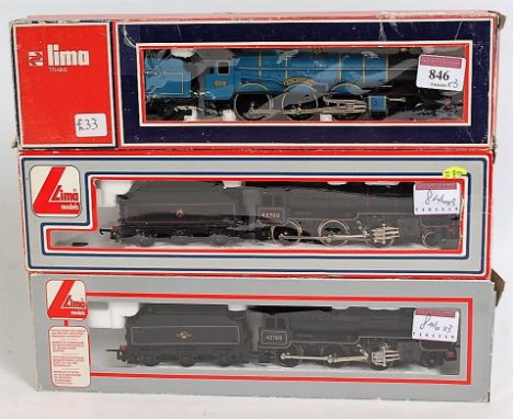 3 Lima steam engines and tenders BR blue livery 'King Charles II' (G-BFG) BR black mogul No. 42700 (G-BG) and No. 42760 (G-BG
