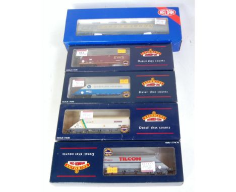4 Bachmann bogie hopper wagons, mixed liveries 37-325A, 37-327A, 37-328 and 37-850 (NM-BNM) and a Heljan factory weathered Ca