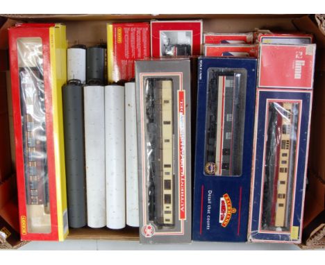 19 bogie coaches, four Hornby R4141A LMS Coronation Composite; R4142A Coronation brake, R4264A 1st class sleeper and R4294A B