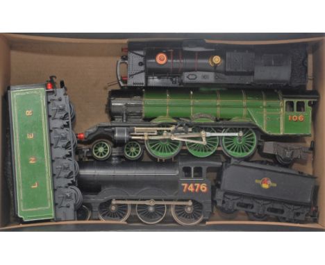 Two Triang and a Lima steam locomotives LNER repainted green 'Flying Fox' class B12 mixed livery and GWR prairie tank