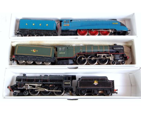 Trix BR black class 5 4-6-0 engine & tender (G), LNER blue Mallard class A4 (FG), BR green AH Peppercorn class A1 (G), all it