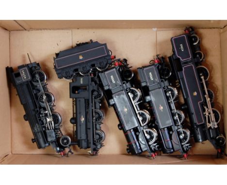 Four Hornby mainly tank locos: Fowler 4P 2-6-2 BR black 42363, N2 0-6-2 BR 69506 another oily, J52 0-6-0 BR 68846 with Bachma
