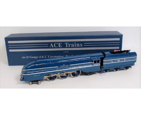 ACE Trains E/12 0-20v DC LMS 4-6-2 streamlined Caledonian blue loco and tender 'Coronation' No. 6220, blue with silver stripe