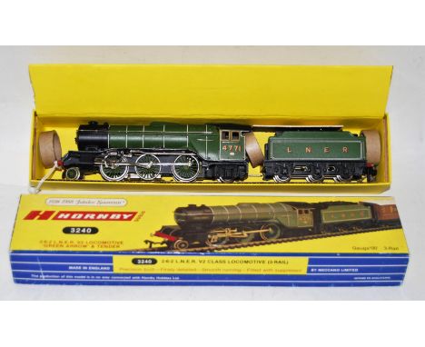 A 3-rail diecast 'Neverwasser' LNER lined green class V2 engine and tender, certificate No. 27/20, some wear to pick-ups and 