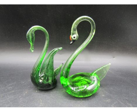 2 hand blown vintage glass swans