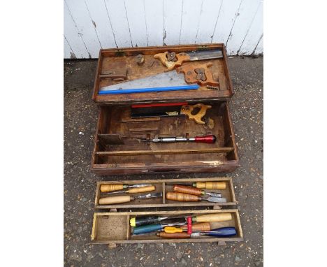 Vintage wooden toolbox with tools&nbsp;
