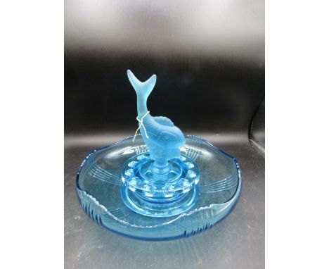 Vintage 3 piece blue glass fish centre piece 25cmH