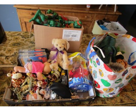 Toys to inc Merrythought bear, Mutant Ninja Turtles, E.T, TY BABIES ETC ETC