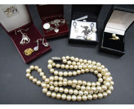 Silver necklaces, pendants, Sarah Co Canada pearl ring, Guernsey Pearl earrings set&nbsp;