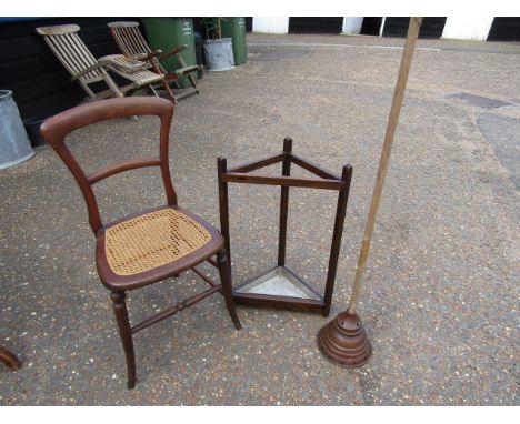 Stick stand, cane chair and brass posher