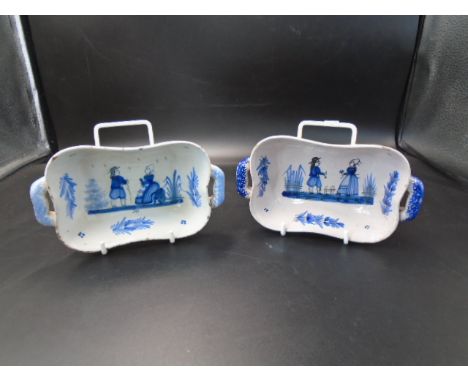 2 HB Grande Maison blue and white Quimper pottery trays, HB paint marks on base