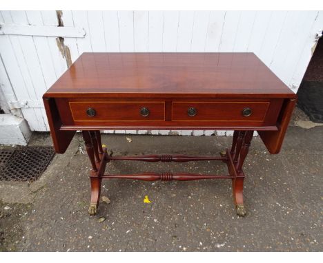 Mahogany sofa table on brass lions paw castors H77cm W93cm D48cm approx&nbsp;