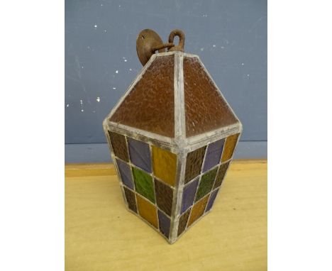 1960's Leaded stained glass lantern with ceiling hook H30cm approx&nbsp;