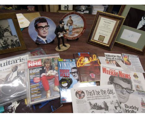 Buddy Holly memorabilia including a ltd edition print of 25 years a Legend signed and authenticated by the executor of his wi