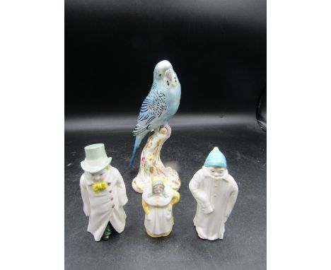 Royal Worcester figures and a budgie (repairs to budgie as pictured)