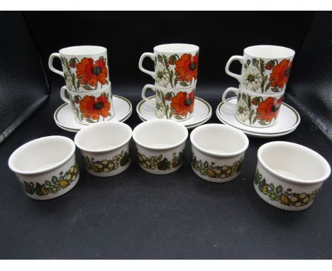 Alfred Meakin Poppy cups &amp; saucers x 6 and 5 Royal Doulton ramekins&nbsp;