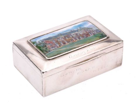 An early 20th-century silver and hard enamel rectangular table box, Birmingham 1912 by W.H Haseler Ltd (Liberty?), the hinged