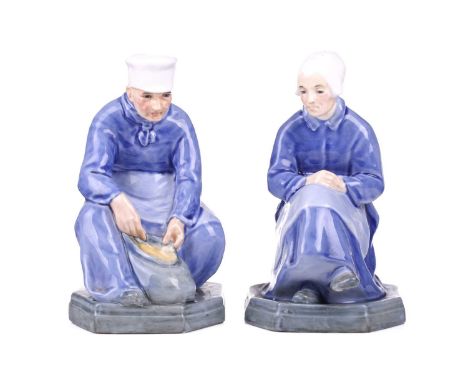 A pair of Royal Doulton figures, 'A Picardy Peasant', designed by Phoebe Stabler, one male and one female, HN13 and HN4 respe