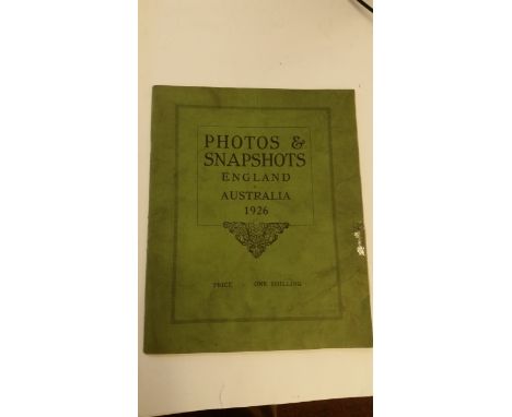 CRICKET, brochure, Photos &amp; Snapshots England v Australia 1926, tears and creasing to first few pages, tear repaired to c