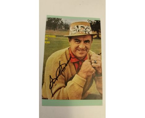 GOLF, signed magazine photo by Sam Snead (Open Champion 1946), laid down to card with attached magazine picture posing for th