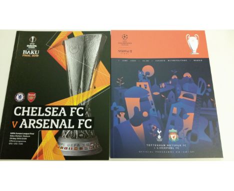 FOOTBALL, programmes for 2019 Finals, Champions League, Liverpool v Spurs; Europa League , Arsenal v Chelsea, with press team