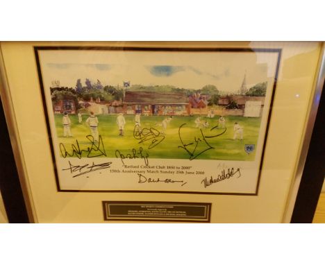 CRICKET, signed colour print by eight Sky commentators, inc. Atherton, Lloyd, Botham, Gower, Hussain, Holding etc.,  for Retf