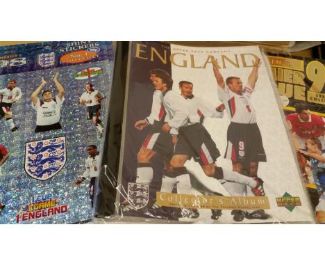 FOOTBALL, complete &amp; empty albums, inc. Futera, Upper Deck, Merlin; teams inc. Chelsea, Aston Villa, Celtic, Leeds, Range