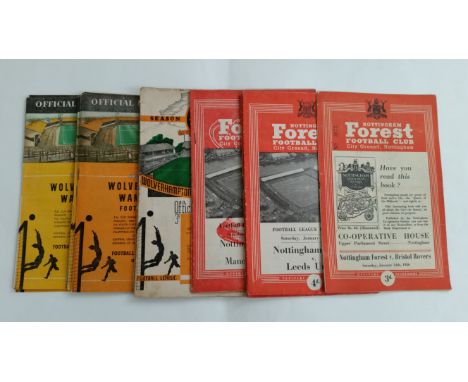 FOOTBALL, homes programmes, Nottingham Forest (5), v Bristol Rovers 1956, Leeds, Wolves (both 1958), Manchester City , Arsena