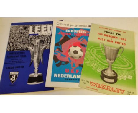 FOOTBALL, programmes for finals, 1960s-80s, inc. TSV Munchen 1860 v West Ham 1965, Leeds v NK Dinamo 1967, Leytonstone v S.T.
