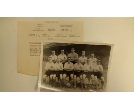 FOOTBALL, b/w press photo showing England team in Belfast, 28th Sept 1946, Wilf Mannion's first international match, with tea