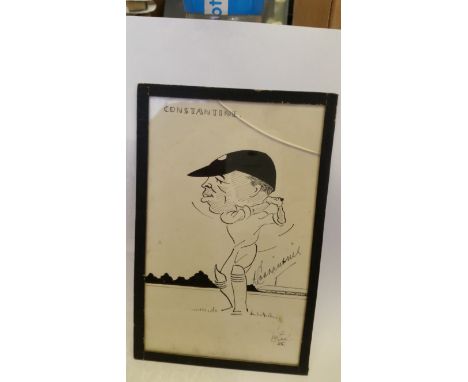CRICKET, b/w sketch by Victad, 1945, signed by the subject, R. Constantine, f/g (small crack to glass), 4.75 x 7.25 overall, 