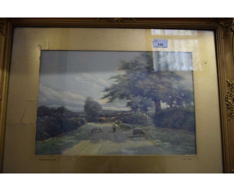 AFTER GEORGE OYSTON, COLOURED PRINTS 'BRADENHAM LANE' AND 'BY MEADOW AND STREAM', GILT F/G, 60CM WIDE (2)