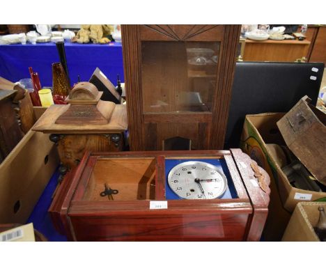 MIXED LOT : THREE WALL CLOCKS AND A MANTEL CLOCK (FOR REPAIR)