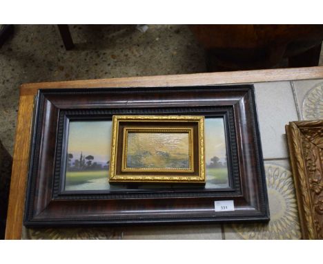 FRAMED STUDY OF A BROADLAND SCENE WITH WHERRIES, TOGETHER WITH A SMALL COLOURED PRINT AFTER TURNER (2)