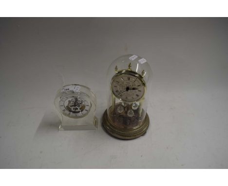 SMALL MODERN GLASS CASED MANTEL CLOCK AND A FURTHER ANNIVERSARY TYPE CLOCK (2)
