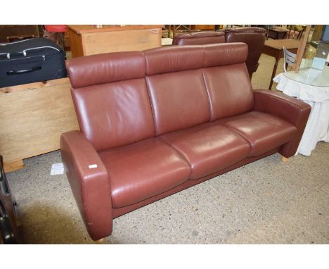 EKORNES STRESSLESS BROWN LEATHER RECLINER THREE-SEATER SOFA, 190CM LONG
