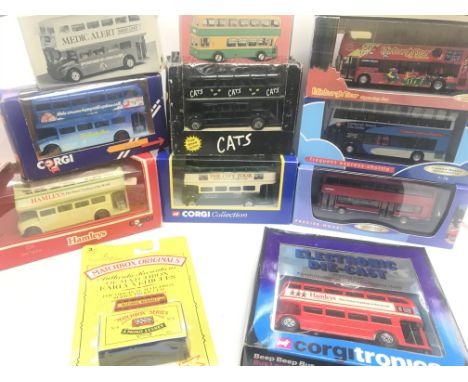 A Box Containing Loose and Boxed Diecast Buses.including Creative Masters. Corgi etc.