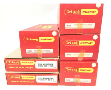 2 X Boxed Tri-Ang. Hornby Breakdown Cranes #R.739 and 4 X Articulated Car Carriers with Mimx Cars.#R.666.