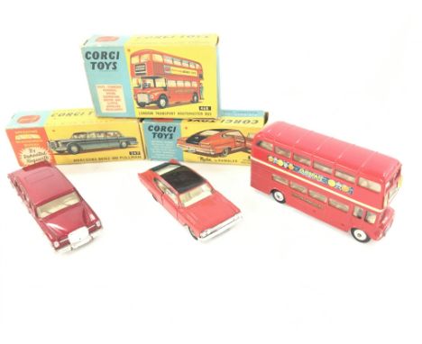 A Boxed Corgi Mercedes Benz 600 Pullman #247 a London Transport Routemaster #446 and a Marlin By Rambler #263.